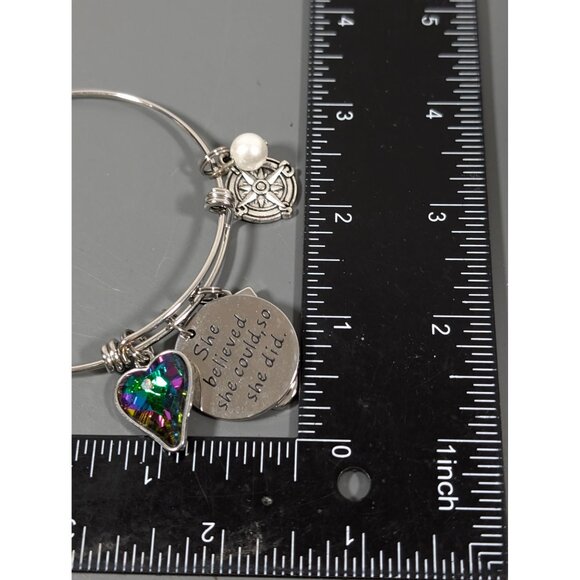 Mystic Fire AB Crystal Heart Letter G She Believed She Could Bracelet 7.5" - Picture 7 of 7